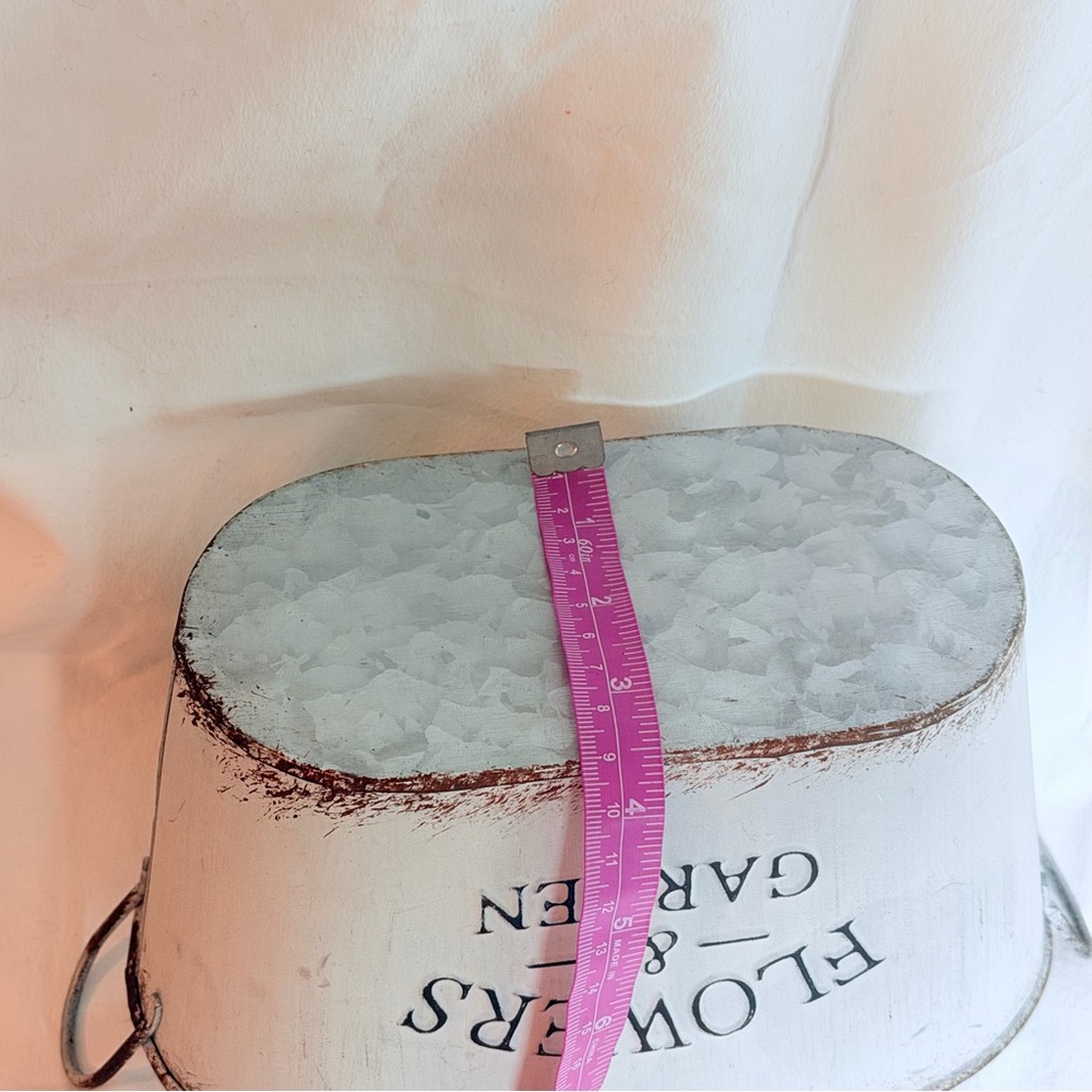 Rustic Galvanized Metal “Flowers & Garden” Oval Planter Bucket - Picture 8 of 10